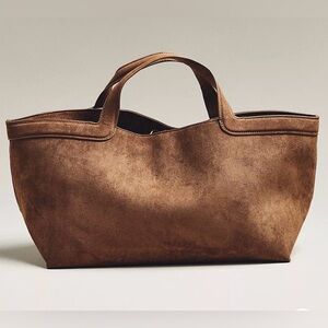 Anthropologie Faux Suede East West Tote Tan NWT